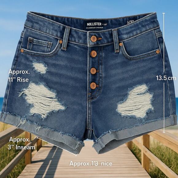 Hollister Ultra High Rise Mom Shorts Size 5/27 Distressed Denim Button Fly - Picture 2 of 7